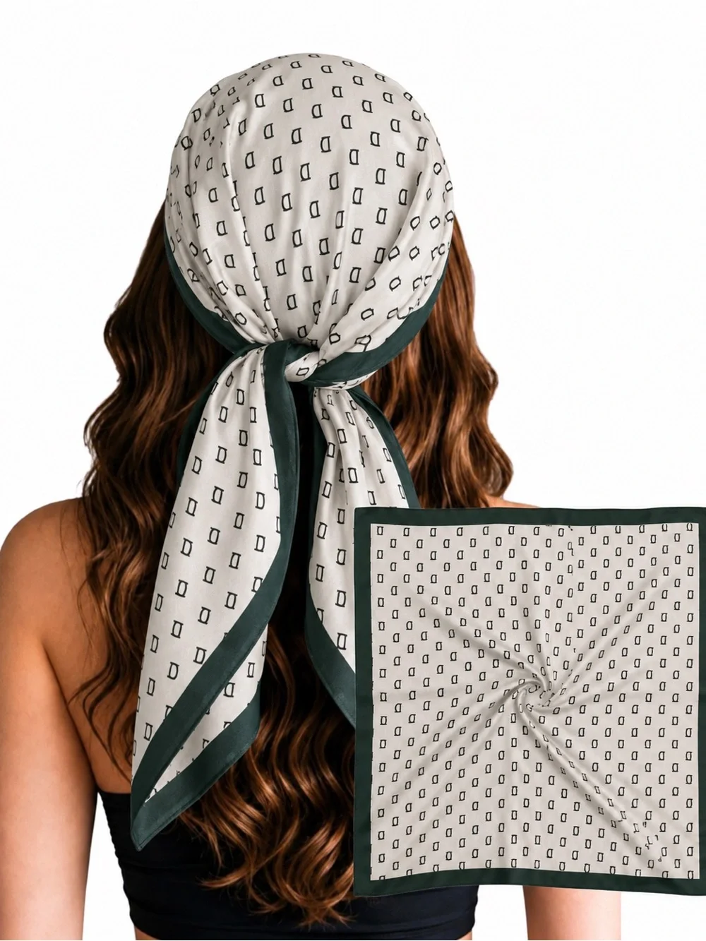 Cotton blended square scarf  Cream & Dark Green Printed Square Headscarf